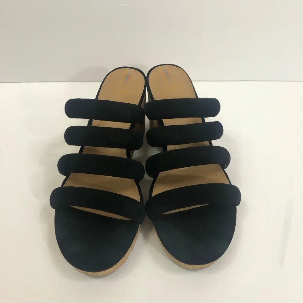 Sam Edelman Yuki platform wedge black suede 4 strap sandals.